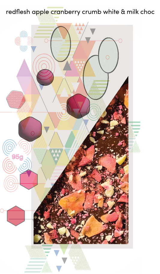 TGE Chocolate (milk block) Redflesh apple cranberry white choc shavings 95g 9x carton wholesale